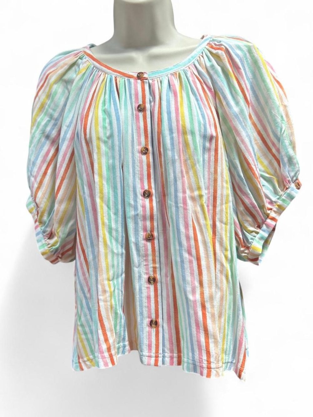 Smith & Quinn Imogen Rainbow Stripe Puff Sleeve Blouse Small NWT